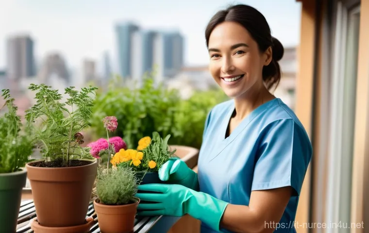 간호사의 일과 삶의 균형 유지 - **Prompt:** Two nurses, one male and one female, both in their late 20s to early 30s, are laughing g...