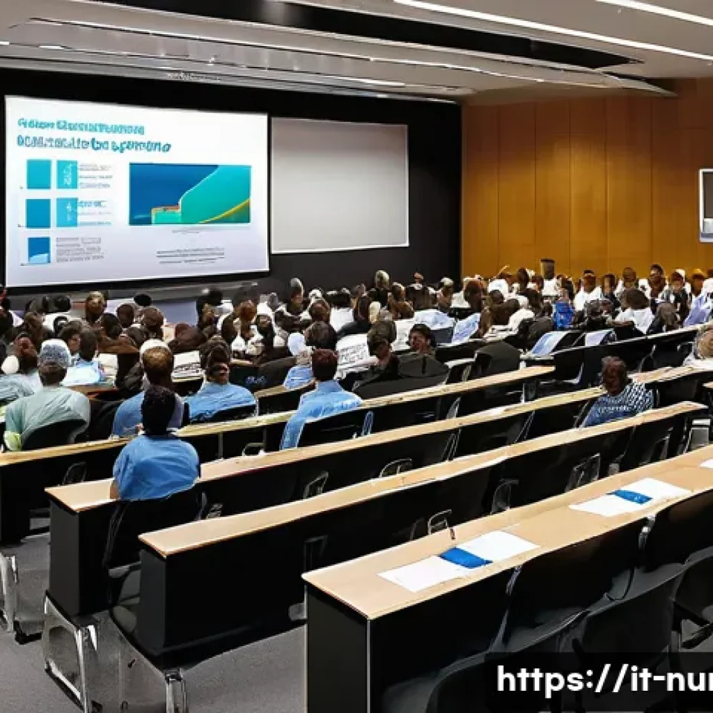 간호사의 국제 학회 발표 사례 - A professional international nursing conference scene with a diverse group of nurses and healthcare ...