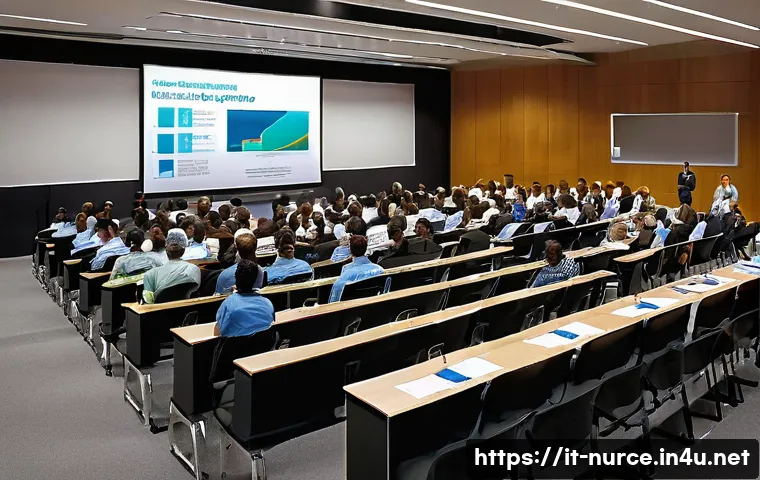 간호사의 국제 학회 발표 사례 - A professional international nursing conference scene with a diverse group of nurses and healthcare ...