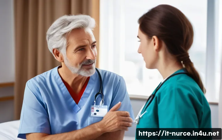 간호사로서의 환자 상담 기술 - A compassionate Italian nurse attentively practicing active listening with a middle-aged patient in ...