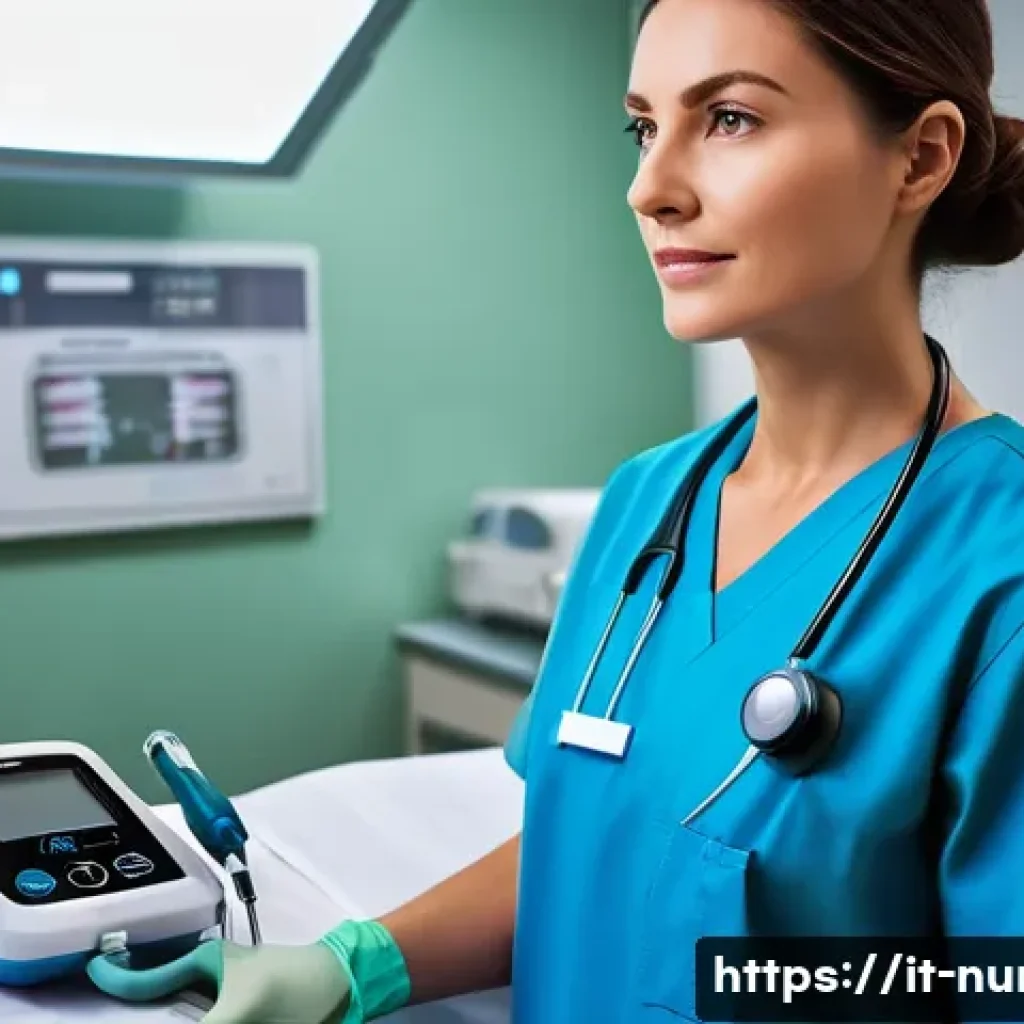 간호사의 필수 의료 장비 목록 - A professional nurse in a well-lit Italian hospital emergency room wearing a high-quality medical un...