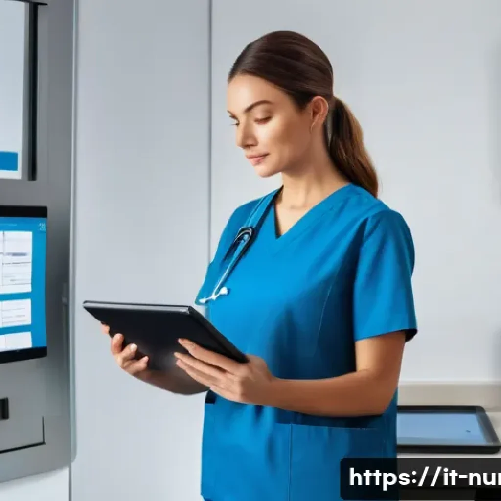 간호사의 연봉 협상 준비 서류 - A professional nurse in a modern Italian hospital setting, wearing clean and crisp medical scrubs wi...