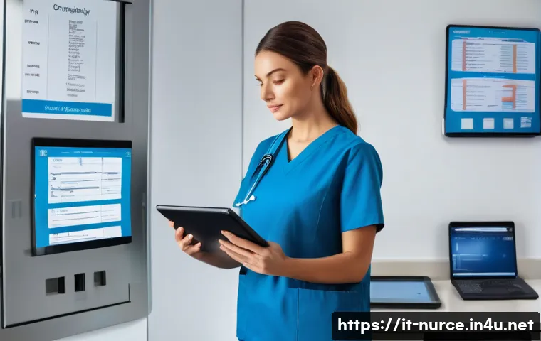 간호사의 연봉 협상 준비 서류 - A professional nurse in a modern Italian hospital setting, wearing clean and crisp medical scrubs wi...
