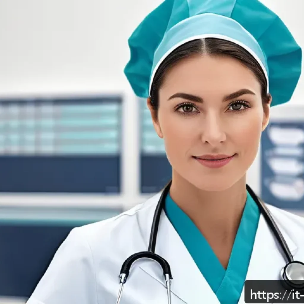 간호사 직무 관련 법률 사례 - A professional Italian nurse in a modern hospital setting, wearing a clean, crisp uniform with visib...