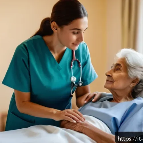 Home 30 간호사의 환자 중심 치료 사례 - A compassionate nurse attentively listening to an elderly Italian female patient in a warm, softly l...