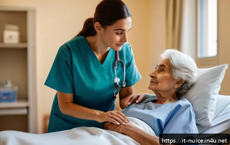 간호사의 환자 중심 치료 사례 - A compassionate nurse attentively listening to an elderly Italian female patient in a warm, softly l...