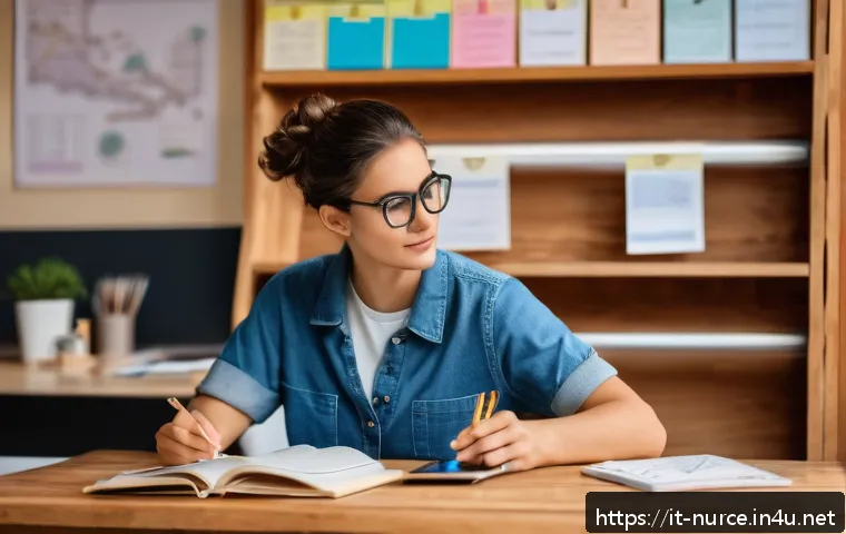 간호사 국가고시 준비 방법 - A focused young Italian nursing student sitting at a wooden desk in a cozy, well-lit study room fill...