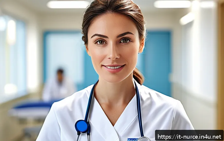 간호사 자격증 취득 가이드 - A professional Italian nurse in a modern hospital setting, wearing a clean, well-fitted white nursin...
